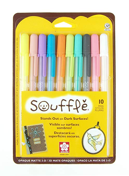 Sakura 58350 10-Piece Blister Card Souffle Assorted Color 3-Dimensional Opaque Ink Pen Set