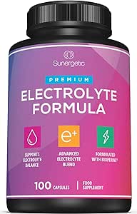 Sunergetic Premium Electrolyte Capsules Support for Keto, Low Carb, Rehydration & Recovery - Electrolyte Replacement Capsules Includes Electrolyte Salts, Magnesium, Sodium, Potassium 100 Capsules.