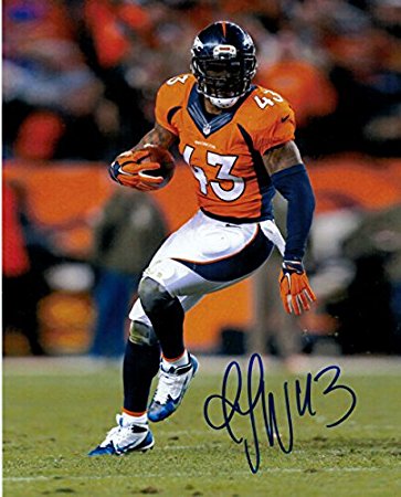 TJ Ward Autographed Denver Broncos 8x10 photo (with football)