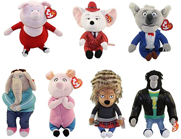 TY Beanie Babies - SING - SET OF 7 (Ash, Buster, Gunter, Johnny, Meena, Rosita & Mike)