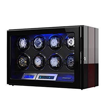 Watch Winder, Wooden Finish with Adjustable [Upgraded] Watch Pillows, 8 Winding Spaces Watch Winders for Automatic Watches, Built-in Illumination