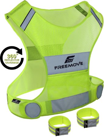 Reflective Vest for Running Cycling Dog Walking | High Visibility & Comfortable | Reflective Running Gear Vest | Motorcycle Reflective Safety Vest with Pockets | Bike Reflector Vest | 2x Armband & Bag