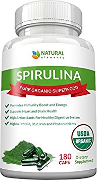 Spirulina Capsules - USDA Certified Organic - Highest Quality Of Blue Green Algae From California & Hawaii without Pesticides – 100% Vegetarian & Vegan – Non-GMO – Best Green Superfood - 30 Day Supply