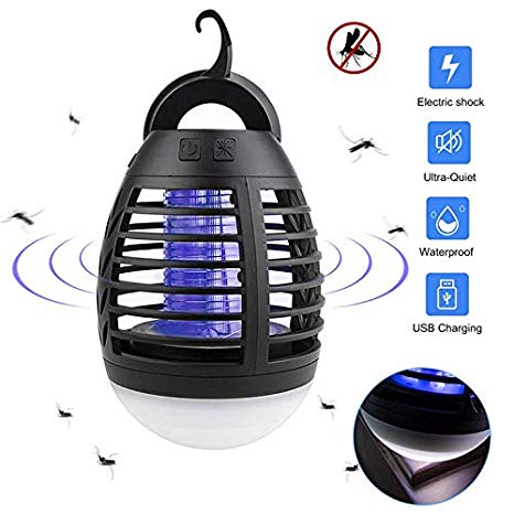 Mosquito Bug Zapper Tent Light, Pulchram Insect Killer LED Camping Lantern Lamp, Portable IP67 Waterproof Anti Bug Insect Repellent for Indoor Outdoor Camping Hiking with 2000 mAh Rechargeable Battery