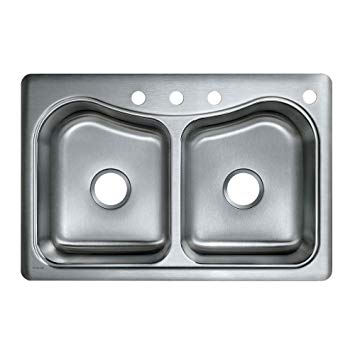 KOHLER K-3369-4-NA Staccato Double-Basin Self-Rimming Kitchen Sink, Stainless Steel