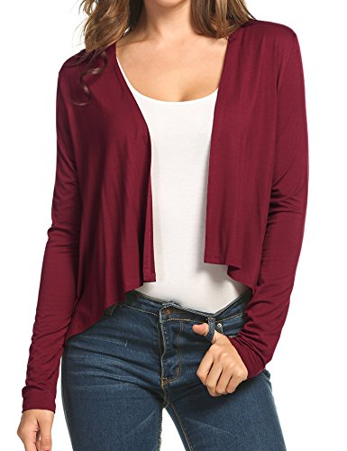 Beyove Women's Asymmetrical Hem Classic Open Front Cropped Cardigan Short Cardigan