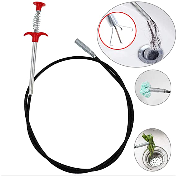 63 Inch Flexible Grabberable Pickup Tool, AUSAYE Retractable Claw Stick, Snake & Cable Aid, Use to Grab Trash Hairs & Drain Auger to Unclog Hair from Drains,Sink, Toilet & Clean Dryer Vents