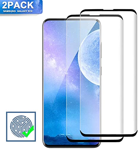 Galaxy S10 Screen Protector, 2 Pack Tempered Glass Full Coverage Screen Protector, HD Clarity, Case Friendly, Anti Scratch, Support Fingerprint Unlock for Samsung Galaxy S10 (6.1")