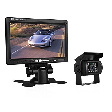 LeeKooLuu Rear View Backup Camera and 7'' Display Monitor Kit Wired and Waterproof For Truck/Semi-Trailer/Box Truck/RV When Reversing Parking Backing to Avoid Blind Area with 20M Video Cable