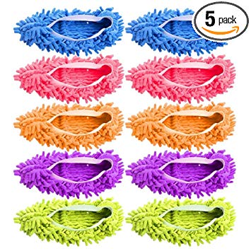 Mop Slippers, Microfiber Floor Cleaner Shoe Covers Dust Mop Slippers Duster House Cleaning for Bathroom, Office, Kitchen, House Polishing, Washable,5 Pairs（10 PCS)