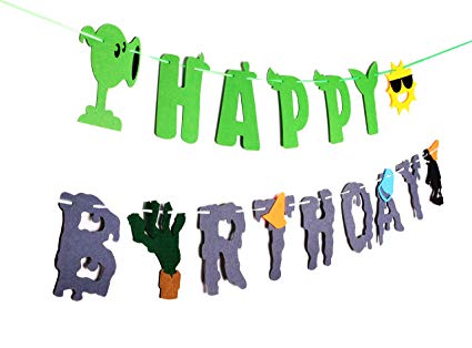 RON PT Plants VS Zombies Birthday Banner - PVZ Party Decorations - Party Supplies