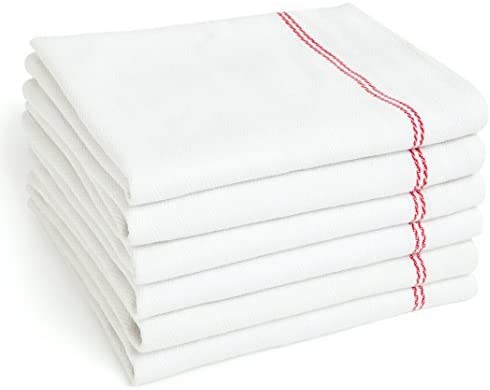 Liliane Collection Red Dish (13 Pack) -Commercial Grade Absorbent 100% 2-ply Cotton Kitchen (14"x27") Classic White Tea Towels Side Stripes, 14" x 27", 13 Count