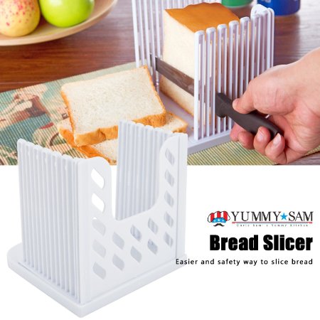 Yummy Sam® Foldable and Adjustable Bread Toast Slicer Bagel Slicer Loaf Sandwich Bread Slicer Toast Slice Cutter Mold with 4 Slice Thicknesses (white)-Big Discount 15-20% Money Off