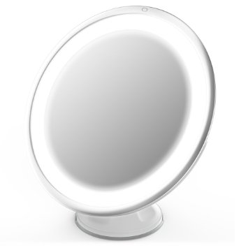 Jerrybox LED Lighted Makeup Mirror 7× Magnification, Adjustable, Dimmable Cordless, Collapsible, Warm Light Bathroom Mirror with Power Locking Suction Cup, White, BONUS Pocket Mirror, Gifts for Women