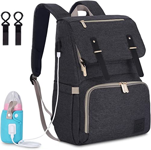 Diaper Bag Backpack with USB Charging Port& Heating Bottle Case& Stroller Straps
