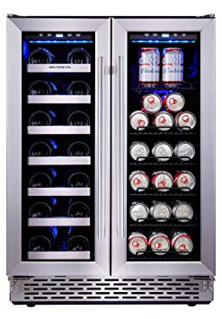 Phiestina 24 Inch Built In Dual Zone Wine and Beverage Cooler with French Door