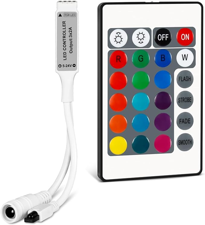 RGBZONE Mini 4 PIN RGB IR LED Controller 24 Keys for SMD 3528 5050 5630 RGB LED Strips DC 5V-24V, Adjust Speed/Brightness/Color/Scene