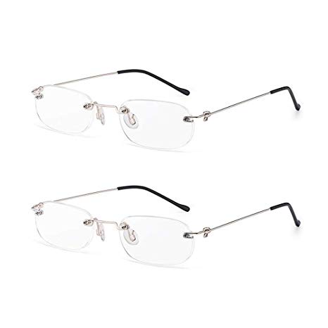 Lightweight Rimless Reading Glasses 2 Pairs Ultra Thin Frame Readers Spring Hinged Crystal Clear Lenses Eyeglasses for Men Women, 3.50 Strength