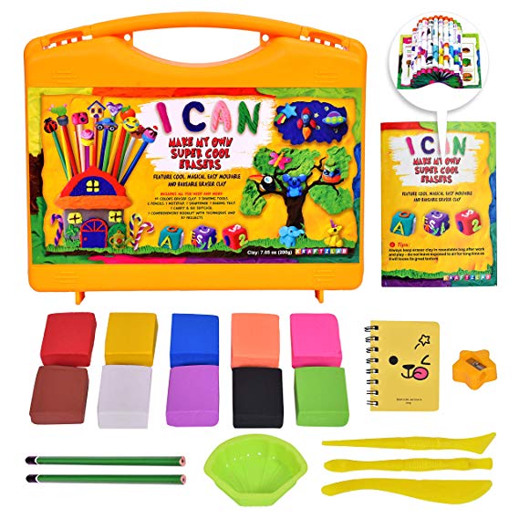 KRAFTZLAB Make Your Own Mini Erasers Clay Craft Kit – All in One Mini Erasers Set in Carry and Go Plastic Suitcase – Ultimate DIY Craft Kits Gift Idea for Kids