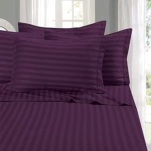 Elegant Comfort Softest and Coziest 4-Piece Sheet Set - 1500 Premium Hotel Quality Microfiber - Luxurious Wrinkle Resistant 4-Piece Damask Stripe Bed Sheet Set, Twin XL, Eggplant/Purple