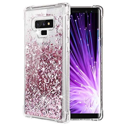 Caka Galaxy Note 9 Case, Galaxy Note 9 Glitter Case [Shockproof Glitter Series] Luxury Bling Fashion Flowing Liquid Floating Sparkle Soft TPU Clear Case for Samsung Galaxy Note 9 - (Rose Gold)