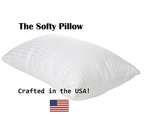 Queen Gel Fiber Bed PIllow for Sleeping - Soft Down Alternative Fill with Cotton Cover - Hypoallergenic .9 Micro Denier Fill (Queen Size, Soft) Crafted in The USA (Dobby Stripe Cotton Cover)
