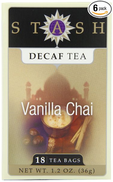 Stash Tea Decaf Vanilla Chai Tea, 18 Count Tea Bags in Foil (Pack of 6)