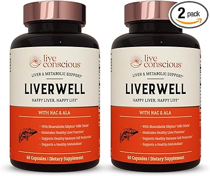 LiverWell Liver Cleanse, Rejuvenation, Metabolic Support - Liver Supplement for Liver Health w/Highly Bioavailable Milk Thistle Extract, N-Acetyl Cysteine, Alpha Lipoic Acid, Zinc, Selenium - 2 Pack