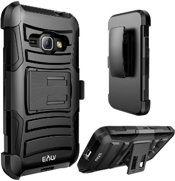 E LV Holster Defender Full Body Protective Case for Samsung Galaxy J1 (2016)/J120/Samsung Galaxy Amp 2/Samsung Galaxy Express 3 (DOES NOT fit for 2015 version) - BLACK