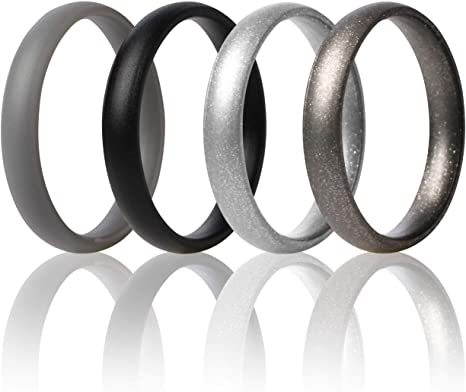 ThunderFit Super Thin Stackable Silicone Rings Wedding Bands - 16 Rings / 12 Rings / 8 Rings / 4 Rings / 1 Ring - 3mm Width - 1.5mm Thickness