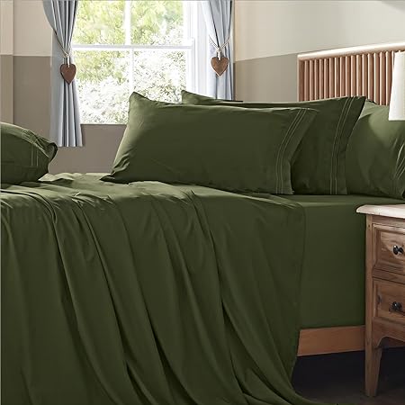 Homiest Extra Deep Pocket Cal King Size Sheets Set, 6 Pieces Soft Olive Green Sheets 18-24 Inch Deep Pocket Bed Sheets, Hotel Luxury 1800 Thread Count Microfiber Bed Set Fits Ultra Deep Mattress