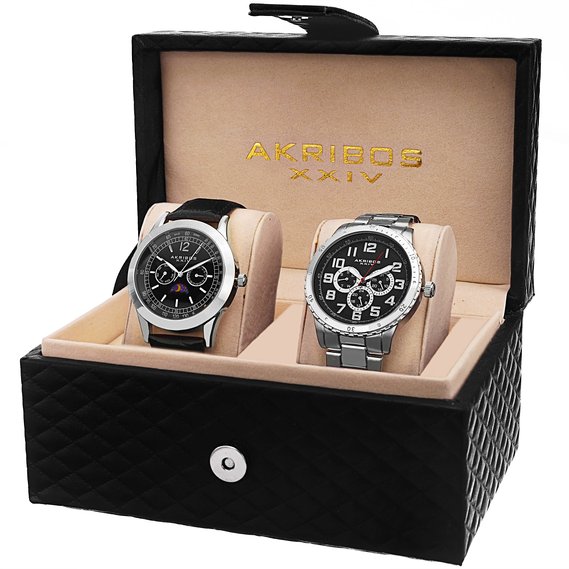 Akribos XXIV Mens AK740SSB Silver-Tone Watch Set