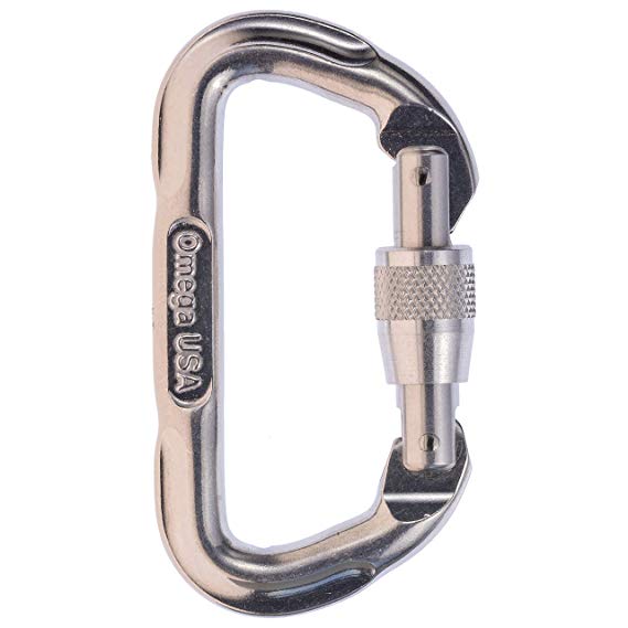 Omega Pacific Carabiner D, Screw Locking, USA Made, ISO Cold Forged Aircraft Aluminum Alloy for Climbing, Safety, Rescue, Industrial, and Arborist Uses