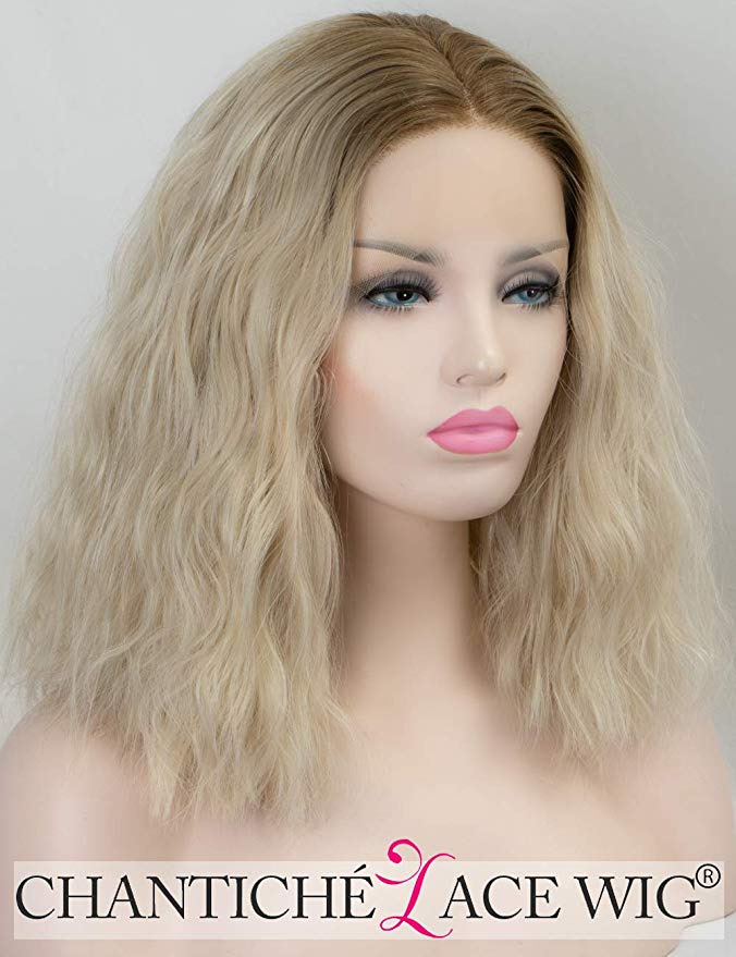 Chantiche Short Bob Wig - Ombre Blonde Lace Front Wig Bob with Dark Roots Wavy Synthetic Wigs for Women Heat Resistant