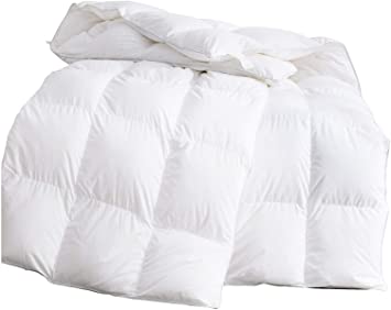 KASENTEX Luxurious White Down Comforter Duvet Insert All Seasons Solid Color Hypoallergenic 1600 Thread Count 850  Fill Power Brushed Poly-Cotton Shell Down-Proof with Tabs,(Queen-Optimum Warmth)