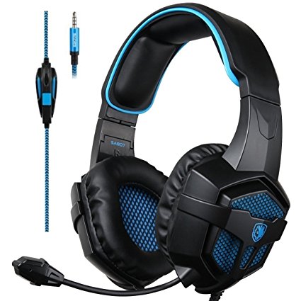 Sades Xbox One Stereo Gaming Headset Over-Ear Headphones with Noise Isolation Microphone for Sony PS4 PC Mac Laptop Tablet Phone - Black/Blue