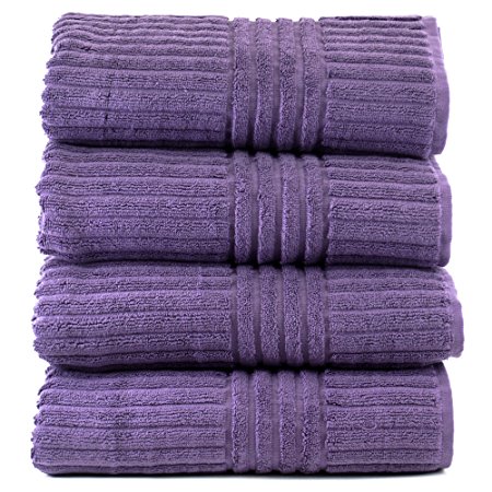 Luxury Hotel & Spa Towel Turkish Cotton Bath Towels - Plum - Stripe - Set of 4