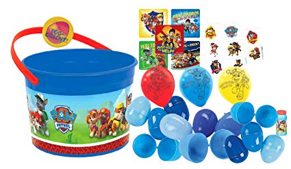 Paw Patrol Kids Toddler Sized Easter Egg Loot Bucket Featuring Chase, Marshall, Skye & Rubble! Plus 12 Blue Toy-Filled Easter Eggs!