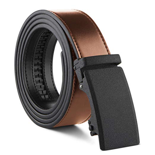 Men’s Genuine Leather Ratchet Dress Belt Custom Fit, Automatic Buckle, No Hole