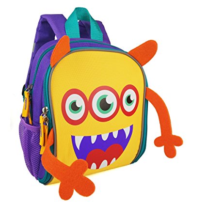 Zebrum Cute Cartoon Monster Kid / Toddler Backpack with Reflective Stripe and Mesh Pocket for School Boys &Girls