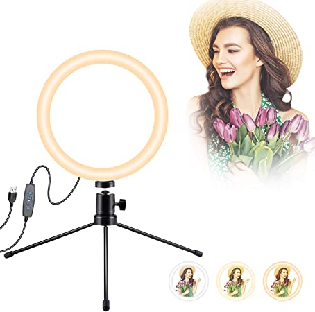 OOTORI Small Ring Light 6'' LED Desk Selfie Ring Light USB Ringlight with Tripod Stand YouTube Equipment for YouTube Video/Live Stream/Makeup/Photography, Compatible with iPhone/Android