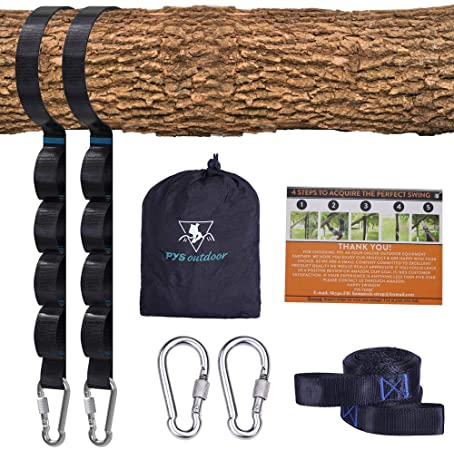 Tree Swing Straps Kit-Two Adjustable (20loops Total) Straps Hold 2000lbs Two Heavy Duty Carabiners (Stainless Steel),Easy & Fast Swing Hanger Installation to Tree, 100% Non-Stretch (10FT)