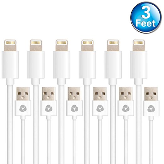 Nekmit 6 Pack Lightning to USB Cable for iPhone iPad and iPod - 3 Feet