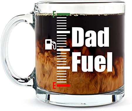 Dad Fuel Mug - 13oz Glass Coffee Mug Fathers Day Best Dad Daddy Idea for Christmas Birthday Retirement for Him from Son Wife Daugther- By AW Fashions