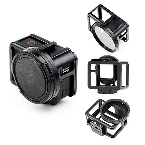 SHOOT Metal Case Receive GPS Signal,WiFi for GoPro HERO7 Black/ HERO6/HERO5/HERO(2018) Video and Vlogging Frame Housing Cage Shell Must Have Accessories,Side Open,with 52mm UV Filter