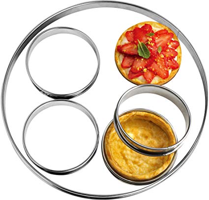 NewlineNY Stainless Steel 5 Pcs double rolled edges Circular Round Tart Rings, Molding, Plating, Set of 5 : 1 x (28cm 11")   4 x (10cm 4") x (2.2cm 1" H)
