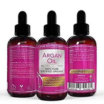 Pure Body Naturals Organic Argan Oil For Skin, Face, Hair & Nails, 4 Fl. Oz.