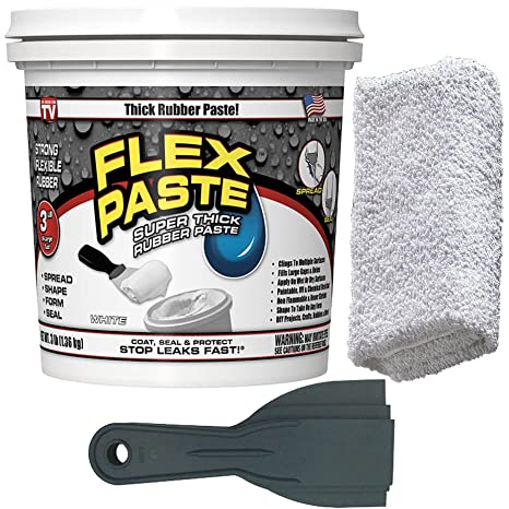 Flex Seal White Flex Paste, 3lb - Crack Repair Bundle with Putty Knife Set   Daley Mint Cleaning Towel | Quickly Fills Gaps, Holes, Leaks