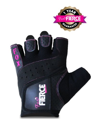 Womens Weightlifting Gloves PLUS Padded Figure 8 Lifting Wrist Straps for Powerlifting-Gym-Crossfit-Weight Training-Biking-Cycling-Best for Comfort- Grip and Callus Protection-Washable-FREE Fox Fierce Fitness Workout for Women Ebook