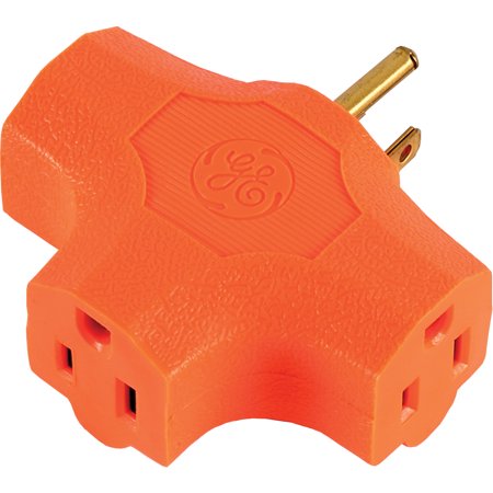 GE Heavy Duty 3-Outlet T-Shaped Power Outlet Adapter Splitter, Orange, 50281